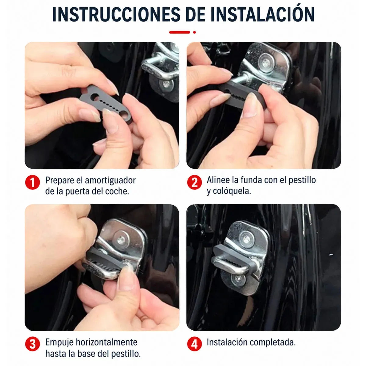 Almohadilla de silicona antiruido para puertas protectoras de auto. Pack de 4 unidades color Negro